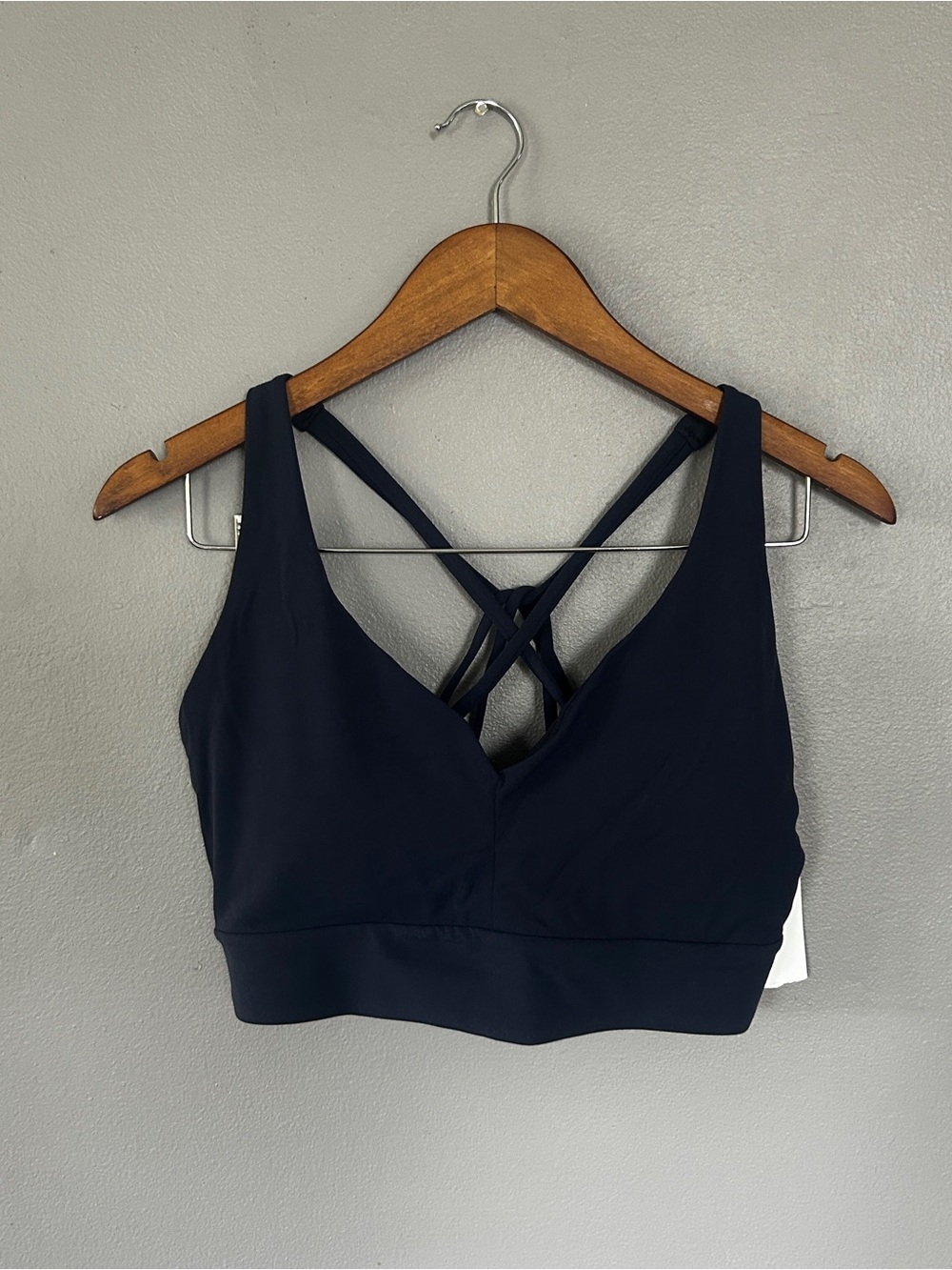 Athleta Solace Bra Navy Blue Strappy Back Light Impact NWT Size Large